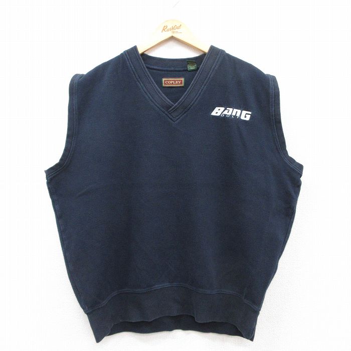 乐天商城 - 【中古】古着 ノースリーブスウェット メンズ 00年代 00s BANG ゴルフ 大きいサイズ 2L LL ビッグシルエット ゆったり ビッグサイズ オーバーサイズ コットン Vネック 紺 ネイビー XLサイズ 中古 スエット トレーナー トップス | 春夏 春物 春服 夏物 夏服 メンズ