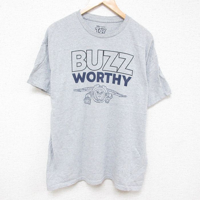 STREET - 【中古】古着 半袖Tシャツ メンズ ディズニー トイストーリー バズ 2Lサイズ グレー 霜降り クルーネック 丸首 アメカジ ストリート カジュアル きれいめ ヴィンテージ レトロ