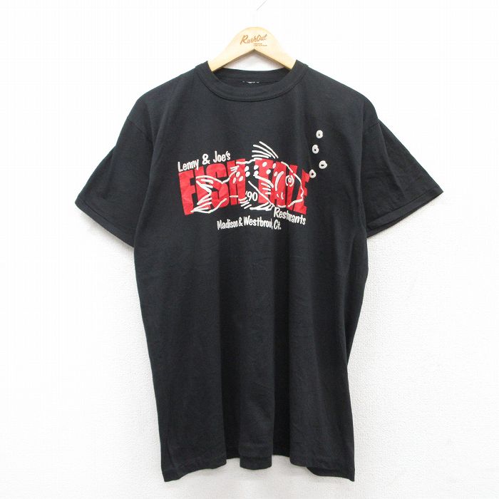 【中古】古着 半袖 ビンテージ ヴィンテージTシャツ メンズ 90年代 90s 魚 クルーネック 丸首 黒 ブラック XLサイズ 中古 | 春夏 夏物 夏服 ヴィンテージTシャツ メンズファッション カットソー ティーシャツ ティシャツ メンズTシャツ 半袖Tシャツ 半袖ティーシ