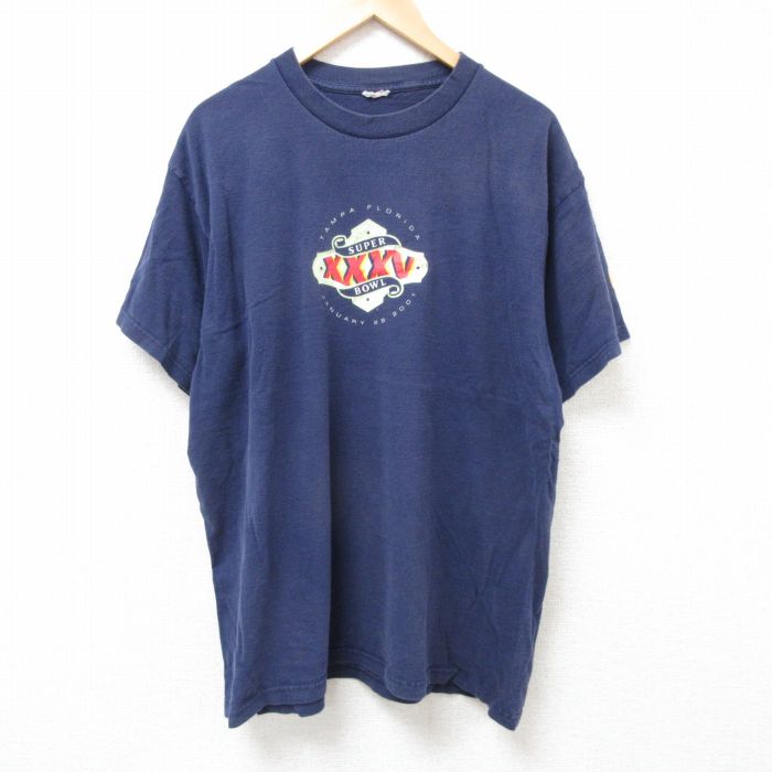 乐天商城 - 【中古】古着 半袖 ビンテージ ヴィンテージTシャツ メンズ 00年代 00s スーパーボール 大きいサイズ 2L LL ビッグシルエット ゆったり ビッグサイズ オーバーサイズ クルーネック 丸首 紺 ネイビー XLサイズ 中古 | 春夏 夏物 夏服 ヴィンテージTシャツ メンズフ