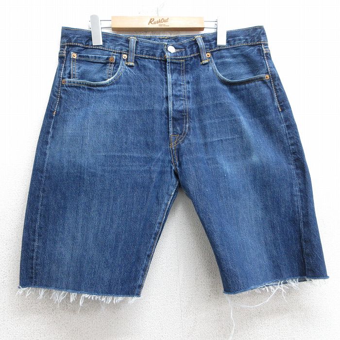 【中古】古着 リーバイス 501 デニム ショートパンツ メンズ ヒゲ W36 紺 ネイビー コットン Levis ボトムス ハーフパンツ カジュアル アメカジ ストリート きれいめ