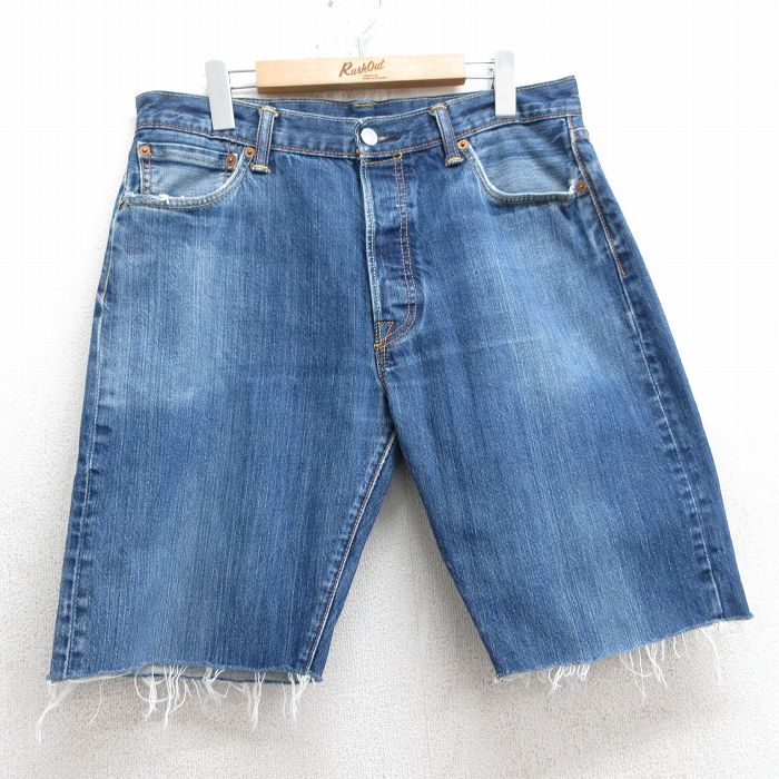 【中古】古着 リーバイス Levis 501 ショートパンツ ショーツ メンズ ヒゲ コットン 紺 ネイビー デニム W34 中古 ボトムス 短パン ショーパン ハーフ | 春夏 春物 春服 夏物 夏服 半ズボン カジュアル メンズファッション ファッション おしゃれ