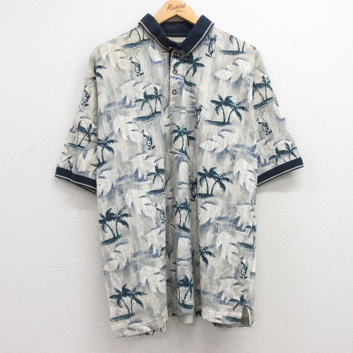乐天商城 - 【中古】古着 半袖 ポロシャツ メンズ 00年代 00s ゴルフ ヤシの木 大きいサイズ 2L LL ビッグシルエット ゆったり ビッグサイズ オーバーサイズ グレー他 XLサイズ 中古 トップス | 春夏 春物 春服 夏物 夏服 カジュアルシャツ メンズファッション 半袖シャツ お