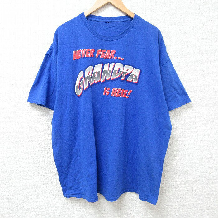乐天商城 - 【中古】古着 半袖Tシャツ メンズ グランパ 大きいサイズ 2L LL ビッグシルエット ゆったり ビッグサイズ オーバーサイズ クルーネック 丸首 青 ブルー XLサイズ 中古 | 春夏 夏物 夏服 メンズファッション カットソー ティーシャツ ティシャツ メンズTシャツ 半