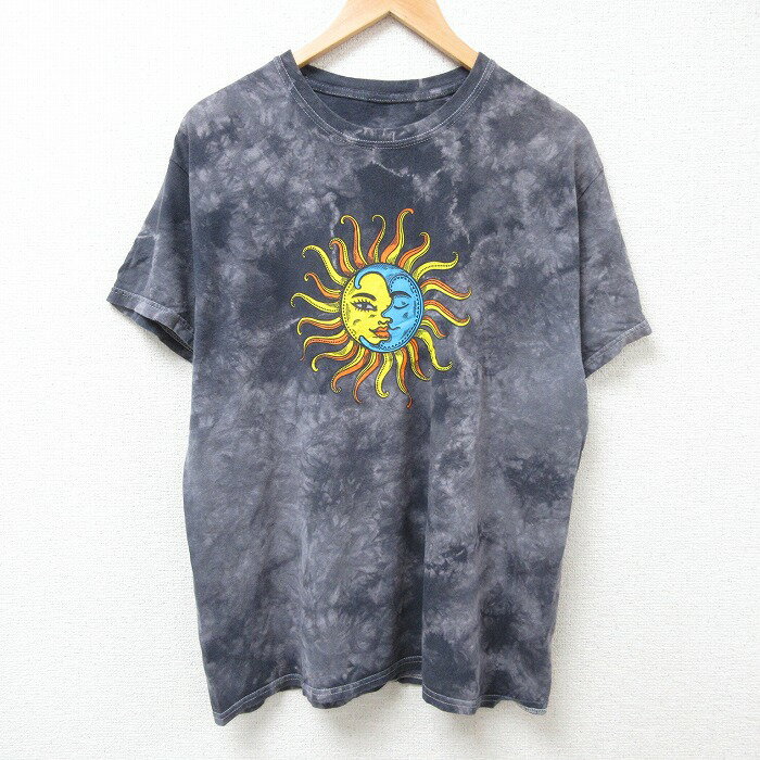 【中古】古着 半袖Tシャツ メンズ 太陽 月 クルーネック 丸首 グレー他 タイダイ Lサイズ 中古 | 春夏 夏物 夏服 メンズファッション カットソー ティーシャツ ティシャツ メンズTシャツ 半袖Tシャツ 半袖ティーシャツ カジュアルTシャツ おしゃれ カジュアル 5OF
