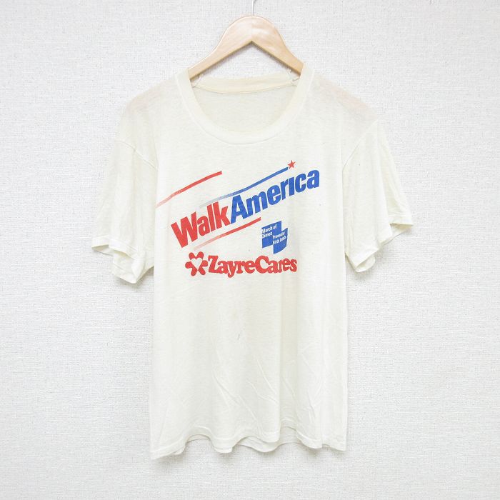 【中古】古着 半袖 ビンテージ ヴィンテージTシャツ メンズ 80年代 80s ウォークアメリカ クルーネック 丸首 白 ホワイト Lサイズ 中古 | 春夏 夏物 夏服 ヴィンテージTシャツ メンズファッション カットソー ティーシャツ ティシャツ メンズTシャツ 半袖Tシャツ 2OF
