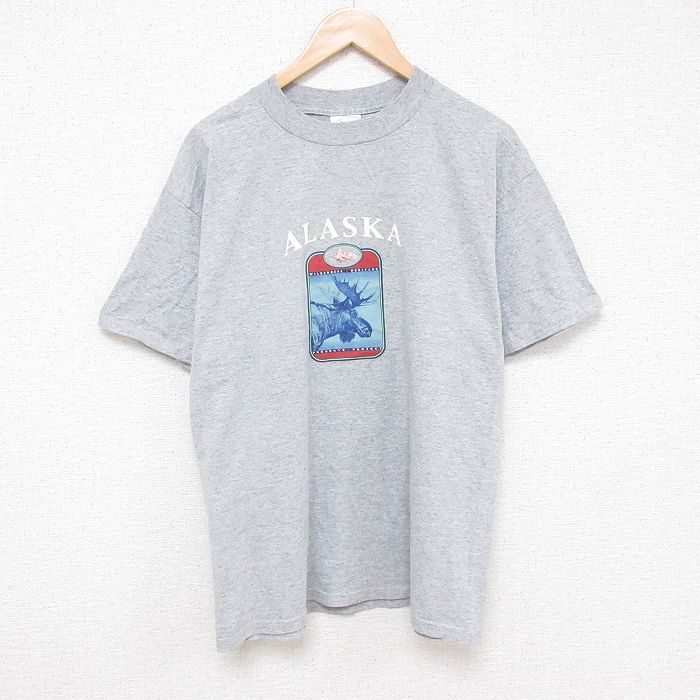樂天商城 - 【中古】古着 半袖 ビンテージ ヴィンテージTシャツ メンズ 00年代 00sアラスカ クルーネック 丸首 グレー 霜降り Lサイズ 中古 | 春夏 夏物 夏服 ヴィンテージTシャツ メンズファッション カットソー ティーシャツ ティシャツ メンズTシャツ 半袖Tシャツ 半袖テ