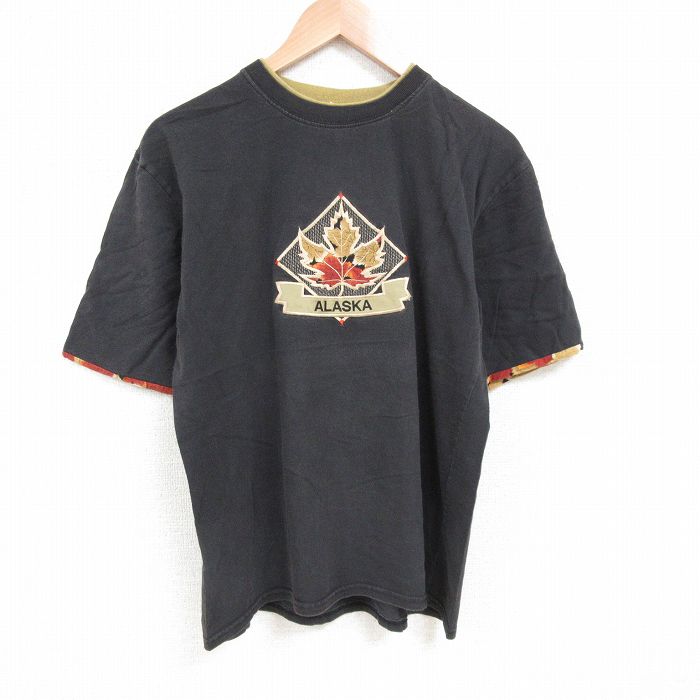 STREET - 【中古】古着 90s ヴィンテージTシャツ メンズ 半袖 アラスカ刺繍 黒 ブラック Lサイズ コットン クルーネック 春夏 夏物 アメカジ ストリート カジュアル きれいめ レトロ