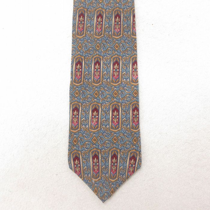 中古 ネクタイ 花柄 シルク グレー
