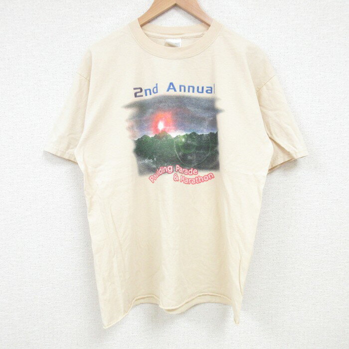 樂天商城 - 【中古】古着 半袖 ビンテージ ヴィンテージTシャツ メンズ 00年代 00s マラソン クルーネック 丸首 ベージュ カーキ Lサイズ 中古 | 春夏 夏物 夏服 ヴィンテージTシャツ メンズファッション カットソー ティーシャツ ティシャツ メンズTシャツ 半袖Tシャツ 半袖