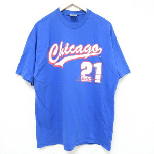 【中古】古着 半袖 ビンテージ ヴィンテージTシャツ メンズ 00年代 00s MLB シカゴカブス サミーソーサ 21 コットン クルーネック 丸首 青 ブルー メジャーリーグ ベースボール 野球 XLサイズ 中古 | 春夏 夏物 夏服 ヴィンテージTシャツ メンズファッション カッ