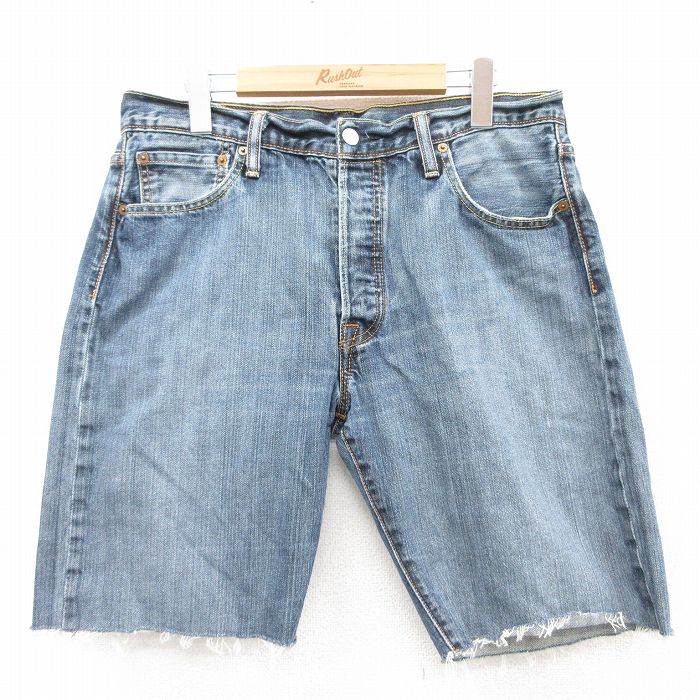 【中古】古着 リーバイス 501 ショートパンツ メンズ ネイビー Levis デニム W34 ヒゲ コットン カジュアル ハーフパンツ 短パン ボトムス アメカジ ストリート きれいめ