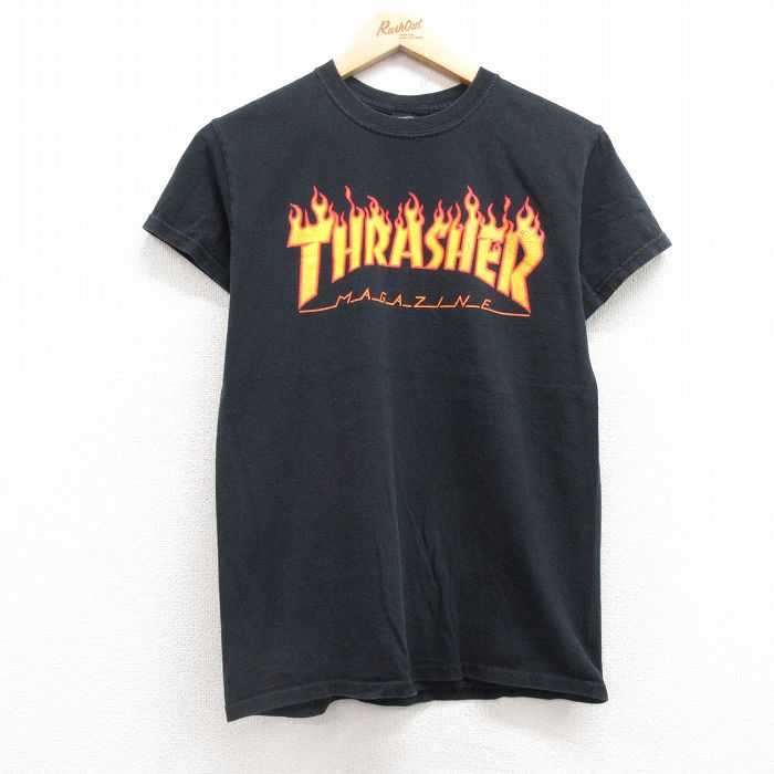 乐天商城 - 【中古】古着 スラッシャー 半袖Tシャツ メンズ ビッグロゴ コットン クルーネック 丸首 黒 ブラック Mサイズ 中古 | 春夏 夏物 夏服 メンズファッション カットソー ティーシャツ ティシャツ メンズTシャツ 半袖Tシャツ 半袖ティーシャツ カジュアルTシャツ おし