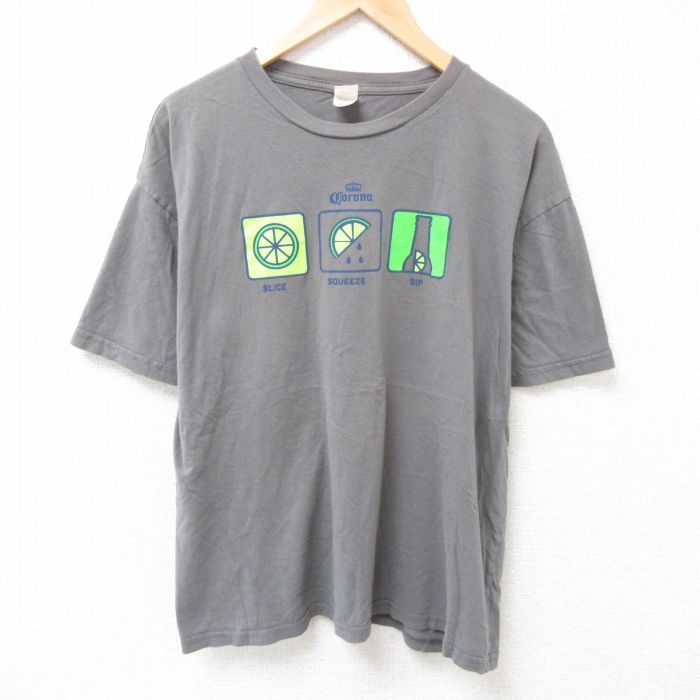 【中古】古着 コロナビール 半袖Tシャツ メンズ XLサイズ 濃グレー コットン クルーネック アメカジ ストリート カジュアル きれいめ ヴィンテージ レトロ オールド 25jul12 5OF