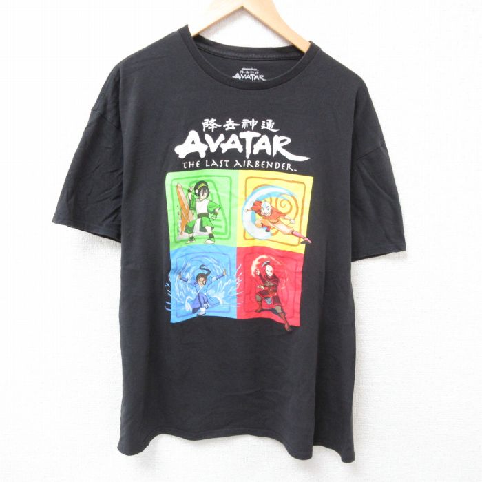【中古】古着 半袖Tシャツ メンズ アニメ ニコロデオン アバター 伝説の少年アン コットン クルーネック 丸首 黒 ブラック XLサイズ 中古 | 春夏 夏物 夏服 メンズファッション カットソー ティーシャツ ティシャツ メンズTシャツ 半袖Tシャツ 半袖ティーシャツ 5OF