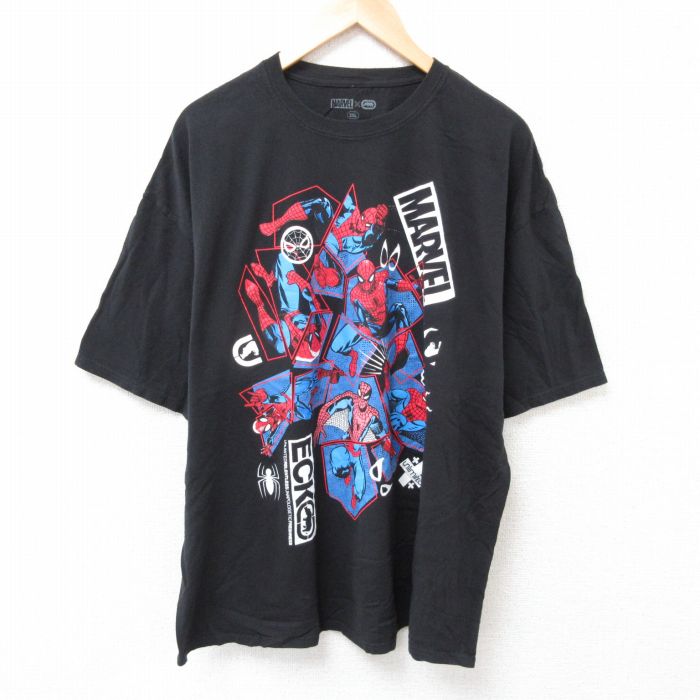 【中古】古着 エコー ECKO 半袖Tシャツ メンズ マーベル スパイダーマン サイズ コットン クルーネック 丸首 黒 ブラック XLサイズ 中古 | 春夏 夏物 夏服 メンズファッション カットソー ティーシャツ ティシャツ メンズTシャツ 半袖Tシャツ 半袖ティーシャツ カ