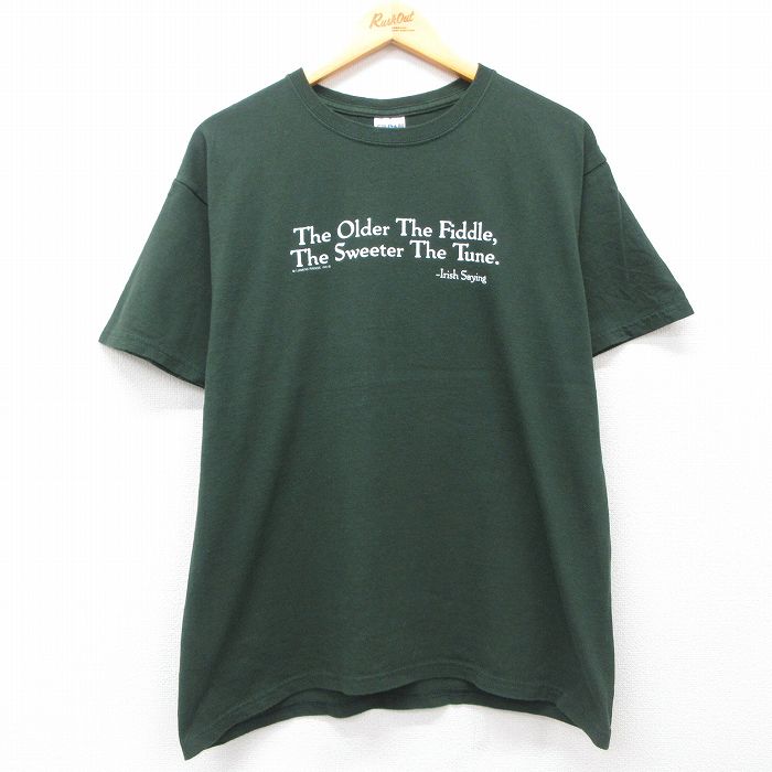 樂天商城 - 【中古】古着 半袖 ビンテージ ヴィンテージTシャツ メンズ 00年代 00s メッセージ コットン クルーネック 丸首 緑 グリーン Lサイズ 中古 | 春夏 夏物 夏服 ヴィンテージTシャツ メンズファッション カットソー ティーシャツ ティシャツ メンズTシャツ 半袖Tシャ
