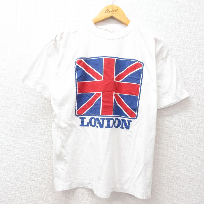【中古】古着 半袖 ビンテージ ヴィンテージTシャツ メンズ 90年代 90s ロンドン ユニオンジャック コットン クルーネック 丸首 白 ホワイト Lサイズ 中古 | 春夏 夏物 夏服 ヴィンテージTシャツ メンズファッション カットソー ティーシャツ ティシャツ メンズT