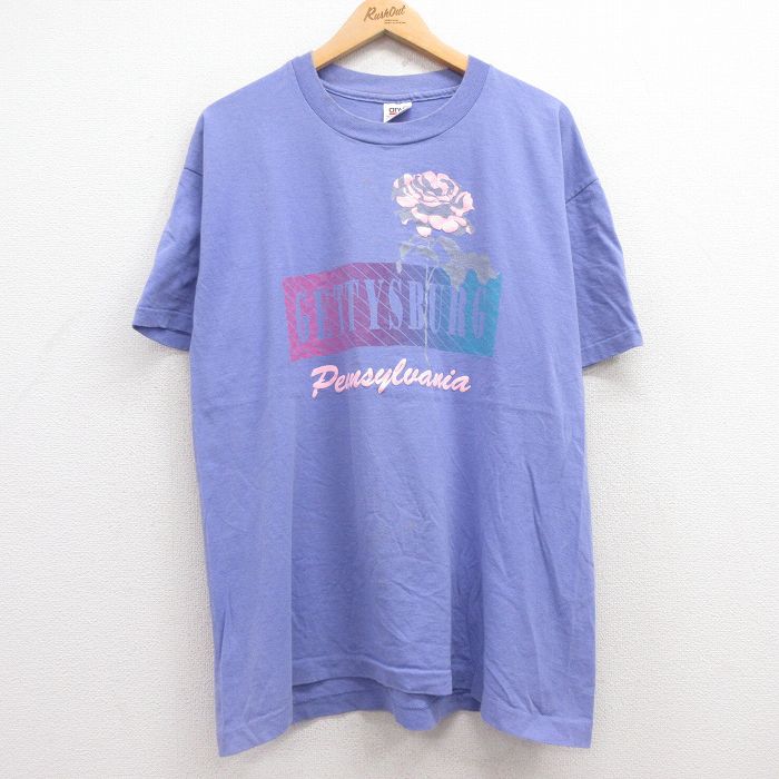 【中古】古着 半袖 ビンテージ ヴィンテージTシャツ メンズ 90年代 90s バラ ペンシルベニア コットン クルーネック 丸首 USA製 アメリカ製 薄紫 パープル XLサイズ 中古 春夏 夏物 夏服 ヴィンテージTシャツ メンズファッション カットソー ティーシャツ ティ