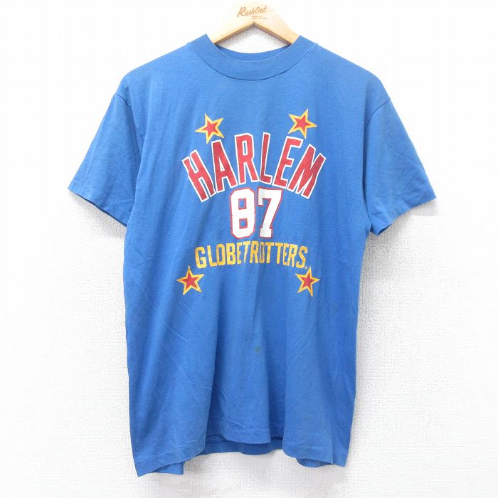 【中古】古着 ヘインズ Hanes 半袖 ビンテージ ヴィンテージTシャツ メンズ 80年代 80s HARLEM クルーネック 丸首 USA製 アメリカ製 青 ブルー Lサイズ 中古 | 春夏 夏物 夏服 ヴィンテージTシャツ メンズファッション カットソー ティーシャツ ティシャツ メンズ 2OF