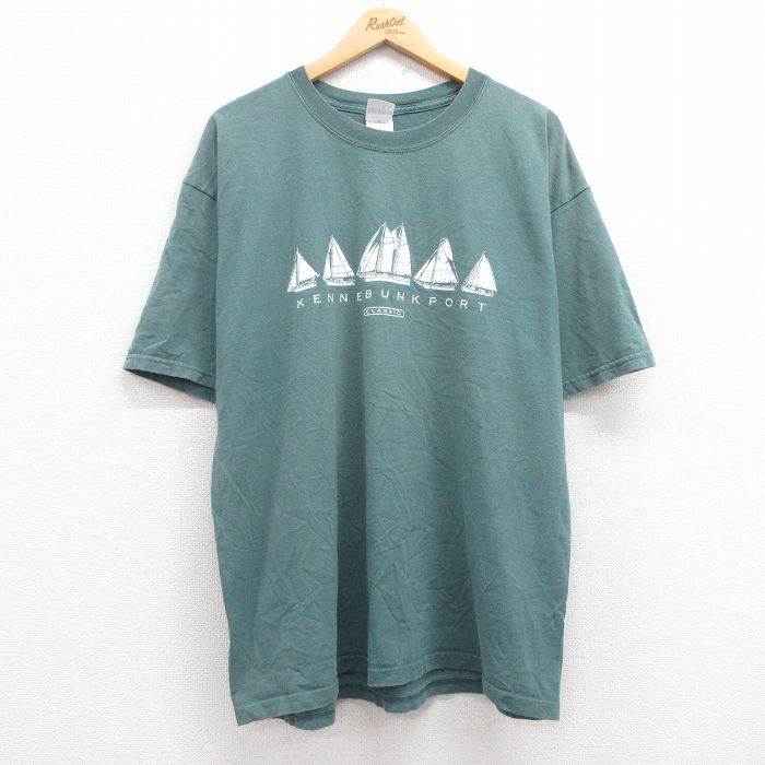 乐天商城 - 【中古】古着 半袖 ヴィンテージTシャツ メンズ 00s ヨット 2Lサイズ コットン クルーネック 緑 グリーン 大きいサイズ ビッグシルエット 夏物 アメカジ ストリート カジュアル