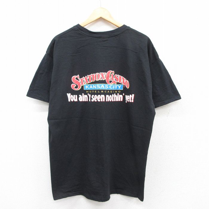 乐天商城 - 【中古】古着 90s ヴィンテージTシャツ メンズ 2Lサイズ 黒 STATION CASINO クルーネック 丸首 コットン 大きいサイズ ビッグシルエット アメカジ ストリート