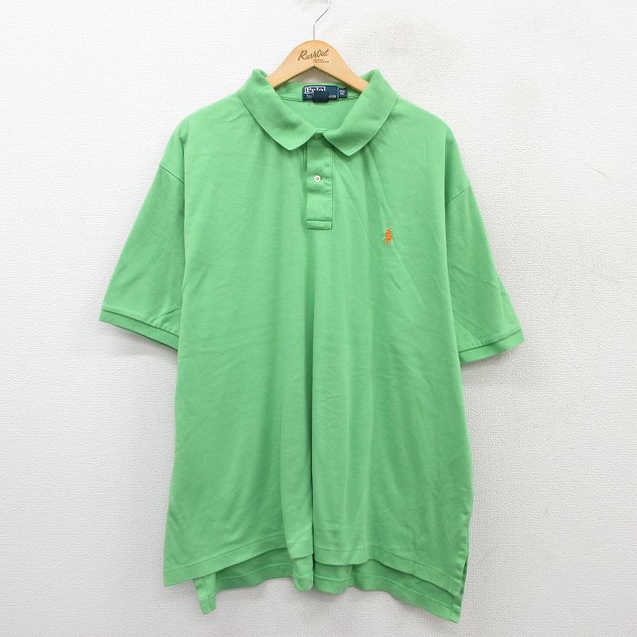 【中古】古着 ラルフローレン Ralph Lauren 90s 半袖ポロシャツ メンズ 2Lサイズ ワンポイントロゴ コットン 黄緑 アメカジ ストリート カジュアル きれいめ ヴィンテージ