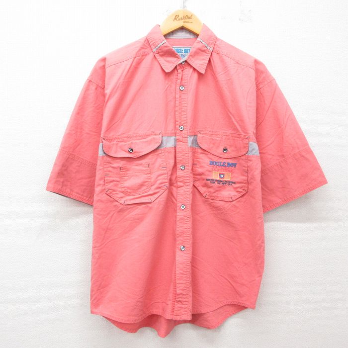 【中古】古着 ビューグルボーイ 半袖シャツ メンズ 00年代 00s ワンポイントロゴ コットン ピンク Lサイズ 中古 トップス | 春夏 春物 春服 夏物 夏服 カジュアルシャツ メンズファッション 半袖シャツ おしゃれ カジュアル