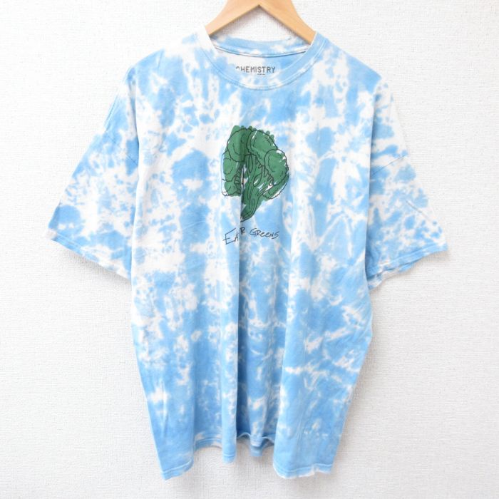 古着 半袖Tシャツ ブロッコリー メンズ ライトブルー XLサイズ タイダイ ヴィンテージプリント カジュアル アメカジ ストリート きれいめ レトロ オールド 5OF
