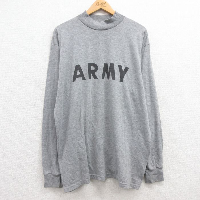 乐天商城 - 【中古】古着 長袖 ビンテージ ヴィンテージTシャツ メンズ 00年代 00s ミリタリー アーミー ARMY リフレクター 大きいサイズ 2L LL ビッグシルエット ゆったり ビッグサイズ オーバーサイズ モックネック ハイネック USA製 アメリカ製 グレー 霜降り XLサイズ 中