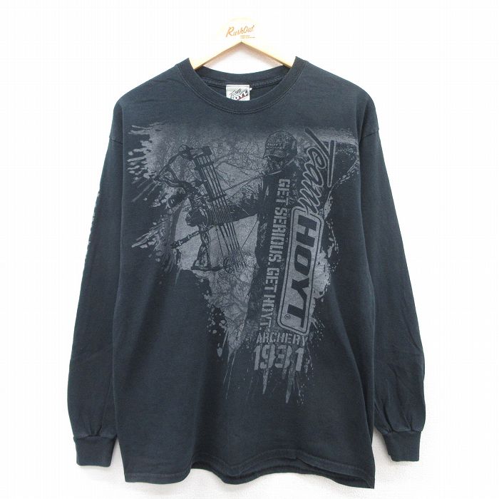 樂天商城 - 【中古】古着 長袖Tシャツ メンズ アーチェリー コットン クルーネック 丸首 黒 ブラック Lサイズ 中古 | 春夏 春物 春服 秋冬 秋物 秋服 メンズファッション ロンT カットソー ロンティー ロングT ロングTシャツ ロングティーシャツ ロング丈 長袖ティーシャツ