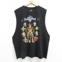 【中古】古着 ノースリーブTシャツ メンズ ゲーム ディズニー DISNEY キングダムハーツ ソラ ミッキー MICKEY MOUSE 大きいサイズ 2L LL ビッグシルエット ゆったり ビッグサイズ オーバーサイズ コットン クルーネック 丸首 黒 ブラック 【spe】 XLサイズ 中古