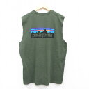 【中古】古着 パタゴニア patagonia ノースリーブTシャツ メンズ ビッグロゴ クルーネック 丸首 緑 グリーン XLサイズ 中古 春夏 夏物 夏服 メンズファッション カジュアル おしゃれ