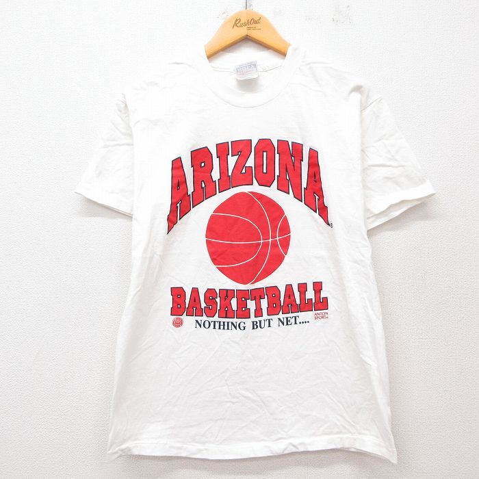 【中古】古着 ヘインズ Hanes 半袖 ビンテージ ヴィンテージTシャツ メンズ 00年代 00s アリゾナ バスケットボール コットン クルーネック 丸首 白 ホワイト Mサイズ 中古 春夏 夏物 夏服 ヴィンテージTシャツ メンズファッション カットソー ティーシャツ ティ