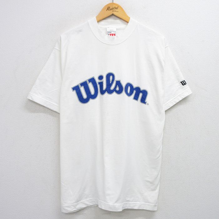 乐天商城 - 【中古】古着 ウィルソン 半袖 ビンテージ ヴィンテージTシャツ メンズ 90年代 90s ビッグロゴ コットン クルーネック 丸首 USA製 アメリカ製 白 ホワイト XLサイズ 中古 | 春夏 夏物 夏服 ヴィンテージTシャツ メンズファッション カットソー ティーシャツ ティ