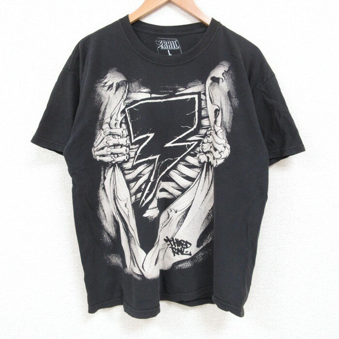 乐天商城 - 【中古】古着 スケルトン半袖Tシャツ メンズ Lサイズ 黒 コットン クルーネック プリント カジュアル ストリート アメカジ きれいめ ヴィンテージ レトロ オールド 25jul14