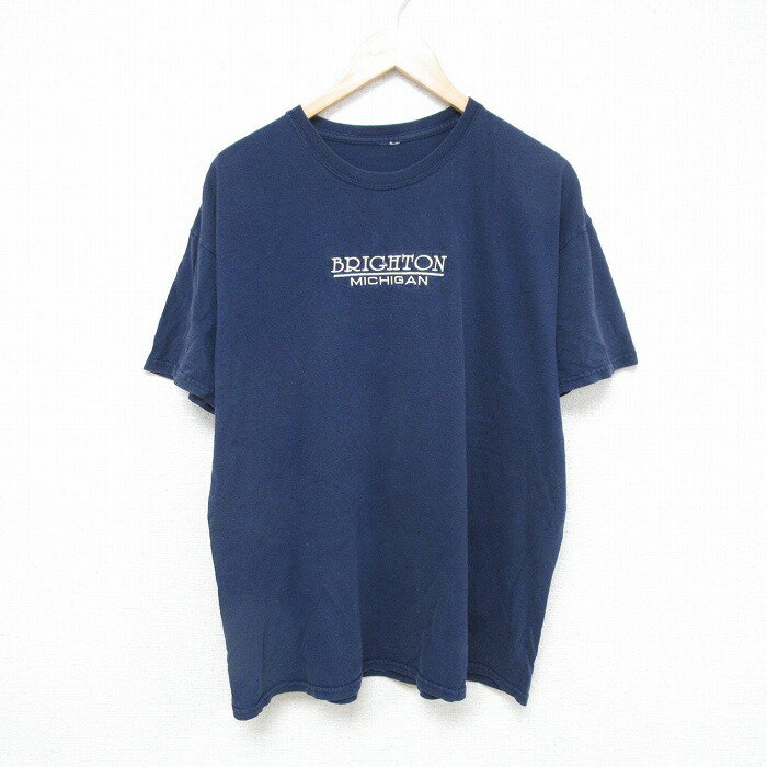 樂天商城 - 【中古】古着 半袖Tシャツ メンズ ミシガン 刺繍 クルーネック 丸首 紺 ネイビー XLサイズ 中古 | 春夏 夏物 夏服 メンズファッション カットソー ティーシャツ ティシャツ メンズTシャツ 半袖Tシャツ 半袖ティーシャツ カジュアルTシャツ おしゃれ カジュアル