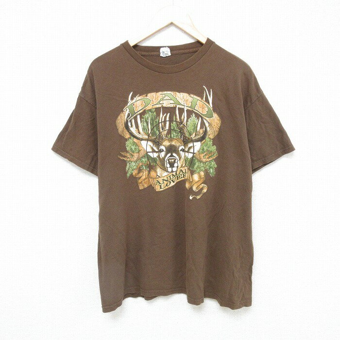 乐天商城 - 【中古】古着 半袖Tシャツ メンズ シカ コットン クルーネック 丸首 茶 ブラウン XLサイズ 中古 | 春夏 夏物 夏服 メンズファッション カットソー ティーシャツ ティシャツ メンズTシャツ 半袖Tシャツ 半袖ティーシャツ カジュアルTシャツ おしゃれ カジュアル