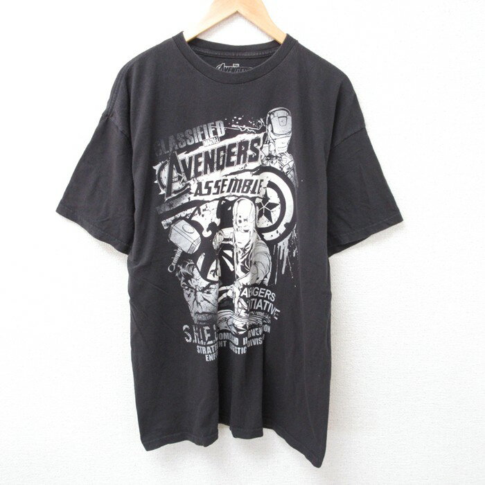 【中古】古着 半袖Tシャツ メンズ マーベル アベンジャーズ コットン クルーネック 丸首 黒 ブラック XLサイズ 中古 | 春夏 夏物 夏服 メンズファッション カットソー ティーシャツ ティシャツ メンズTシャツ 半袖Tシャツ 半袖ティーシャツ カジュアルTシャツ お