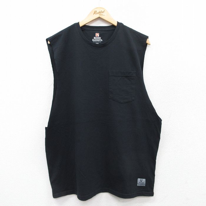 【中古】古着 ノースリーブTシャツ メンズ 胸ポケット付き クルーネック 丸首 黒 ブラック XLサイズ 中古 春夏 夏物 夏服 メンズファッション カジュアル おしゃれ 2OF