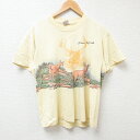 【中古】古着 半袖 ビンテージ ヴィンテージTシャツ メンズ コットン クルーネック 丸首 USA製 アメリカ製 濃黄 イエロー Mサイズ 中古 | 春夏 夏物 夏服 ヴィンテージTシャツ メンズファッション カットソー ティーシャツ ティシャツ メンズTシャツ 半袖Tシャツ