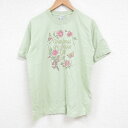 【中古】古着 半袖 ビンテージ ヴィンテージTシャツ メンズ 00年代 00s バラ コットン クルーネック 丸首 薄緑 グリーン Mサイズ 中古 | 春夏 夏物 夏服 ヴィンテージTシャツ メンズファッション カットソー ティーシャツ ティシャツ メンズTシャツ 半袖Tシャツ