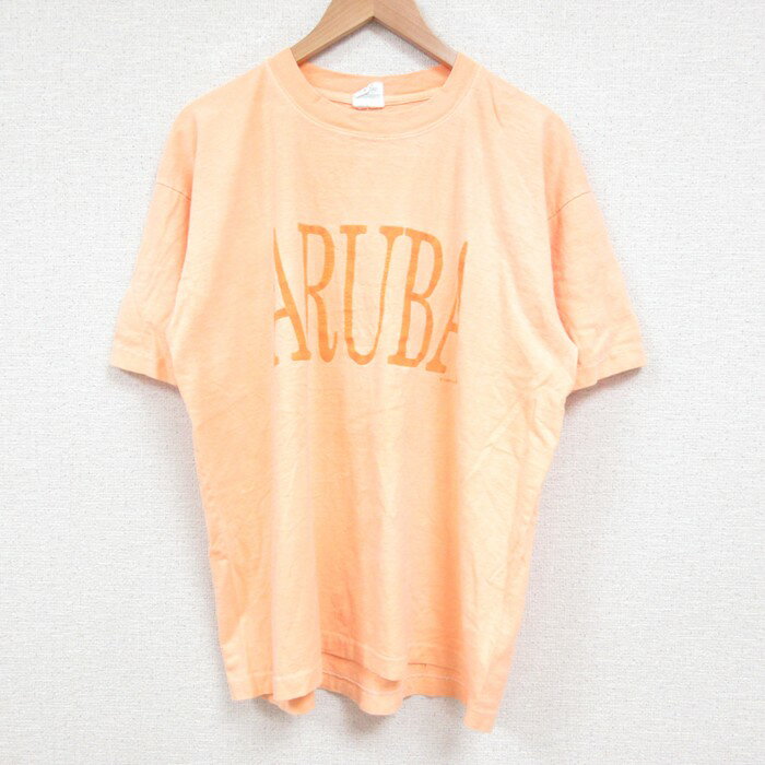 樂天商城 - 【中古】古着 半袖 ビンテージ ヴィンテージTシャツ メンズ 90年代 90s ARUBA コットン クルーネック 丸首 USA製 アメリカ製 オレンジ 【spe】 XLサイズ 中古 | 春夏 夏物 夏服 ヴィンテージTシャツ メンズファッション カットソー ティーシャツ ティシャツ メン