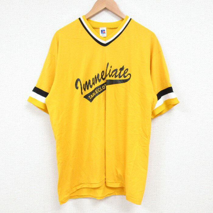 【中古】古着 ラッセル 半袖 ビンテージ ヴィンテージTシャツ メンズ 90年代 90s TABLECLOTH Vネック U..