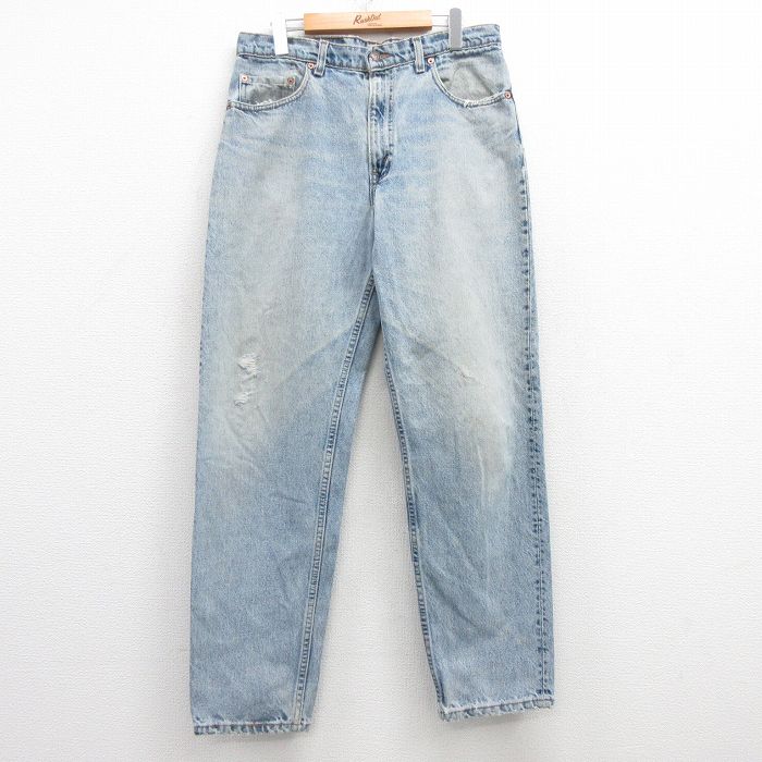 【中古】古着 Levis リーバイス 550 90s テーパード デニム メンズ W34 USA製 薄紺 ネイビー ヒゲ コットン ジーンズ Gパン ロングパンツ カジュアル アメカジ【spe】