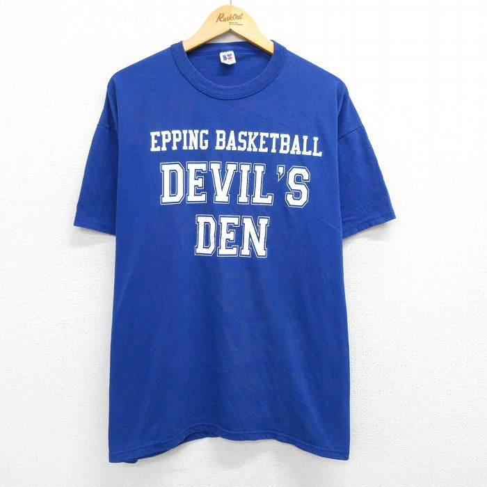 古着 ラッセル 00s ヴィンテージ半袖Tシャツ メンズ 2Lサイズ 青 ブルー バスケットボール DEVILS DEN クルーネック アメカジ ストリート カジュアル きれいめ