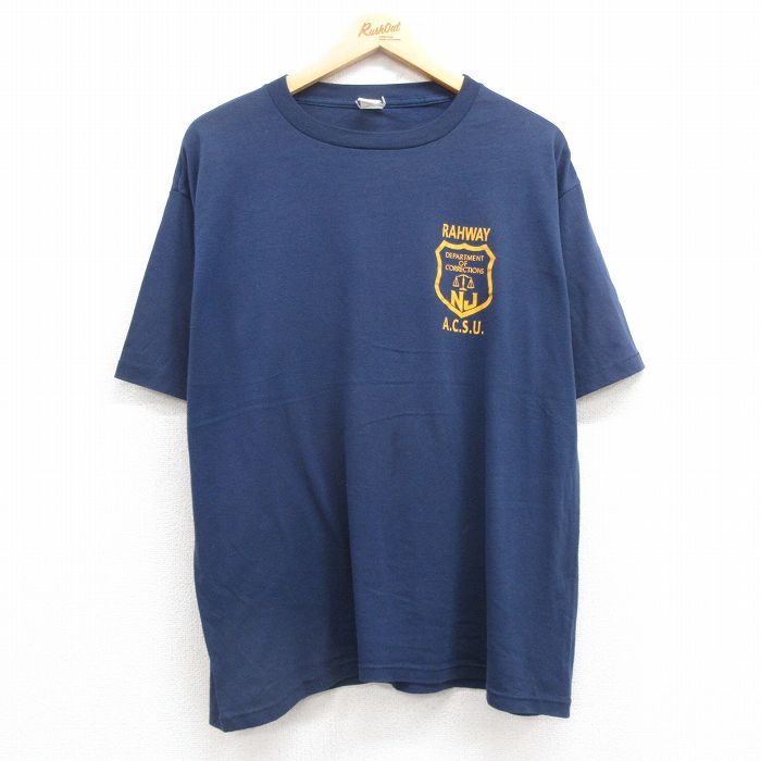 【中古】古着 半袖 ビンテージ ヴィンテージTシャツ メンズ 90年代 90s RAHWAY クルーネック 丸首 紺 ネイビー XLサイズ 中古 | 春夏 夏物 夏服 ヴィンテージTシャツ メンズファッション カットソー ティーシャツ ティシャツ メンズTシャツ 半袖Tシャツ 半袖ティ