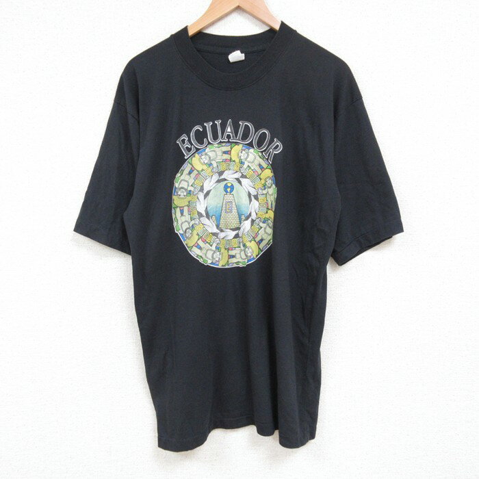 樂天商城 - 【中古】古着 半袖 ビンテージ ヴィンテージTシャツ メンズ 00年代 00s エクアドル クルーネック 丸首 黒 ブラック Lサイズ 中古 | 春夏 夏物 夏服 ヴィンテージTシャツ メンズファッション カットソー ティーシャツ ティシャツ メンズTシャツ 半袖Tシャツ 半袖テ