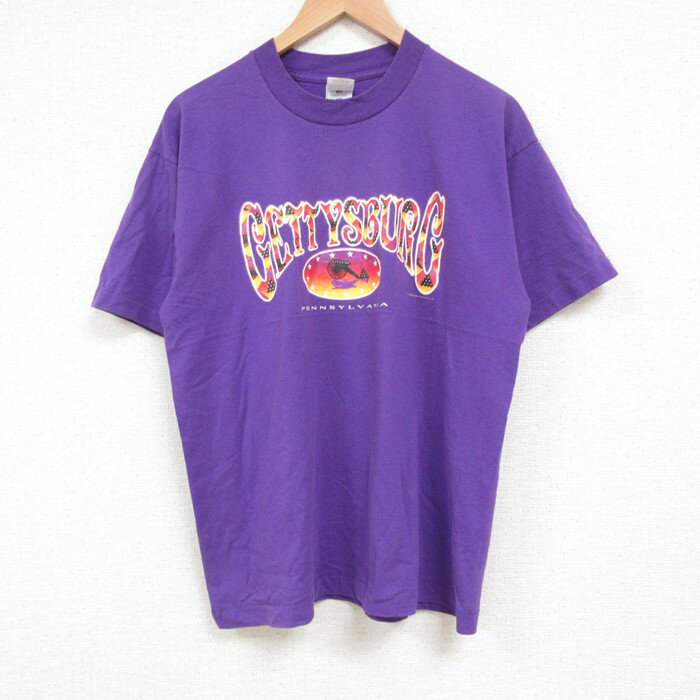 【中古】古着 フルーツオブザルーム 半袖 ビンテージ ヴィンテージTシャツ メンズ 90年代 90s ペンシルベニア クルーネック 丸首 紫 パープル Lサイズ 中古 春夏 夏物 夏服 ヴィンテージTシャツ メンズファッション カットソー ティーシャツ ティシャツ メンズT