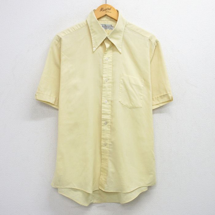 【中古】古着 Kマート 半袖シャツ メンズ 80年代 80s ボタンダウン 黄 イエロー Lサイズ 中古 トップス | 春夏 春物 春服 夏物 夏服 カジュアルシャツ メンズファッション 半袖シャツ おしゃれ カジュアル 5OF